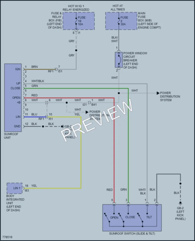 2021 Subaru Legacy Power Top Sunroof wiring diagram preview