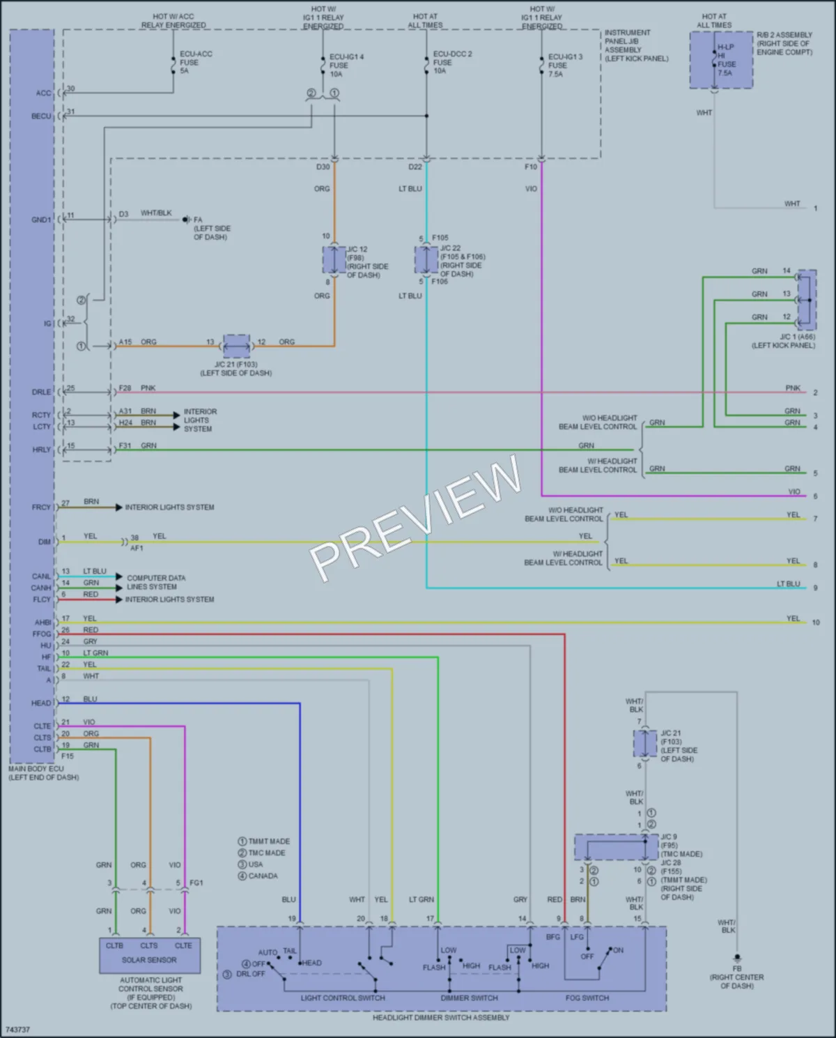 2021 Toyota CHR Headlights wiring diagram preview