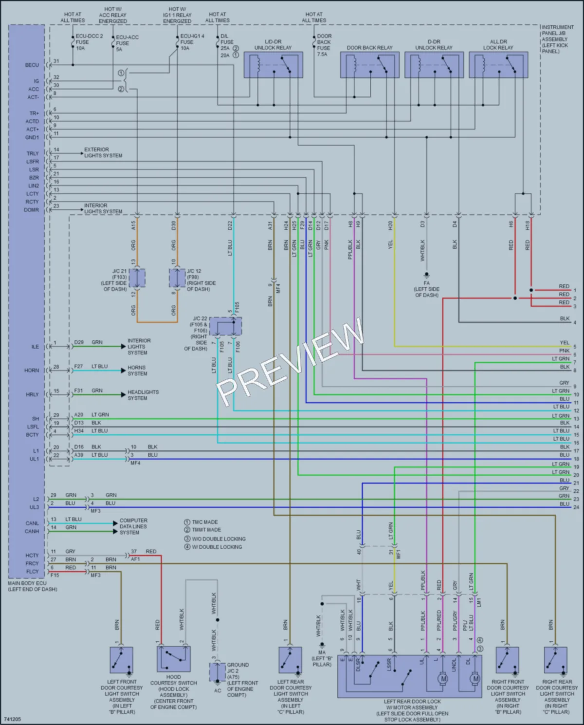 2021 Toyota CHR Power Door Locks wiring diagram preview