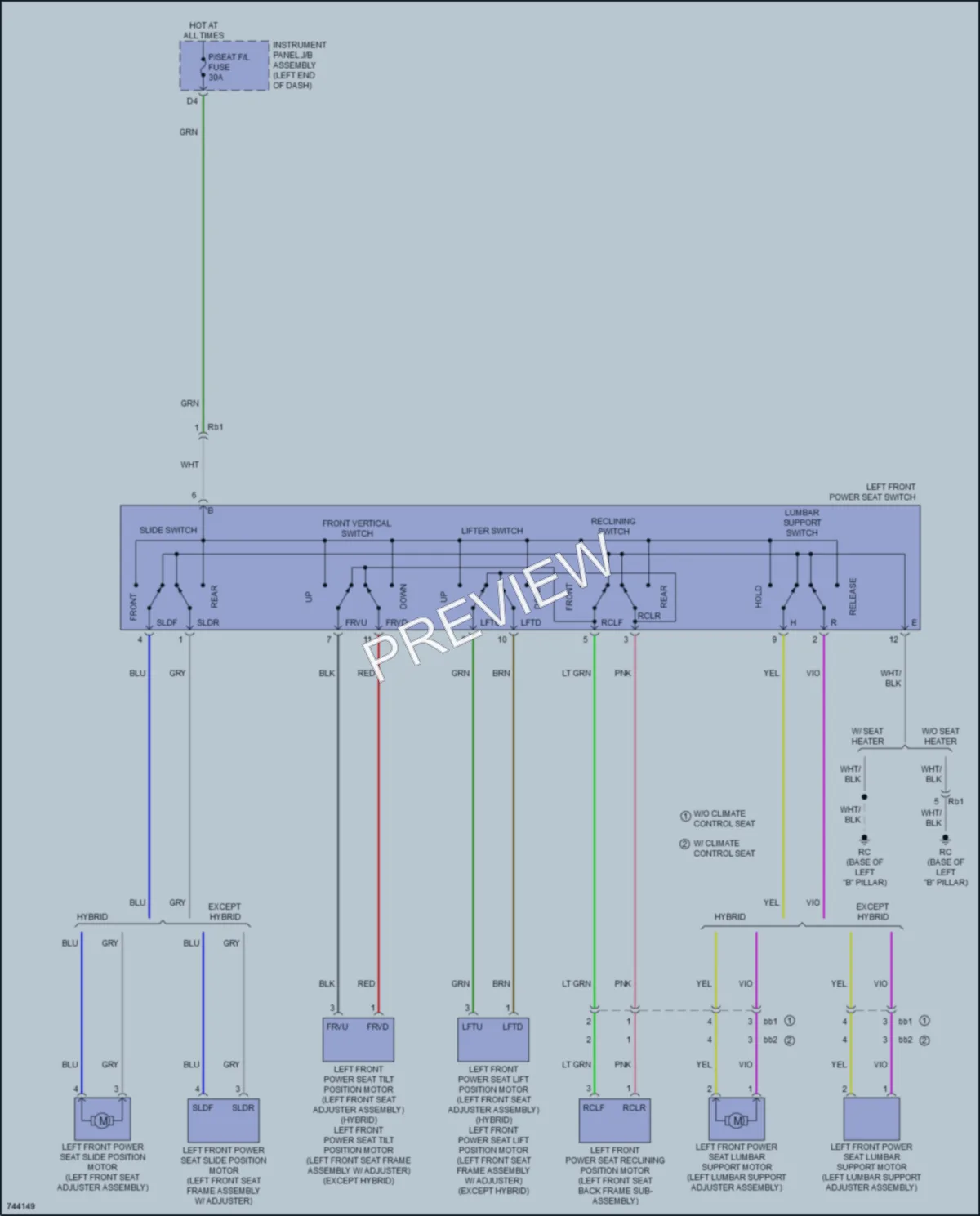 2021 Toyota CamryHybrid Power Seats wiring diagram preview