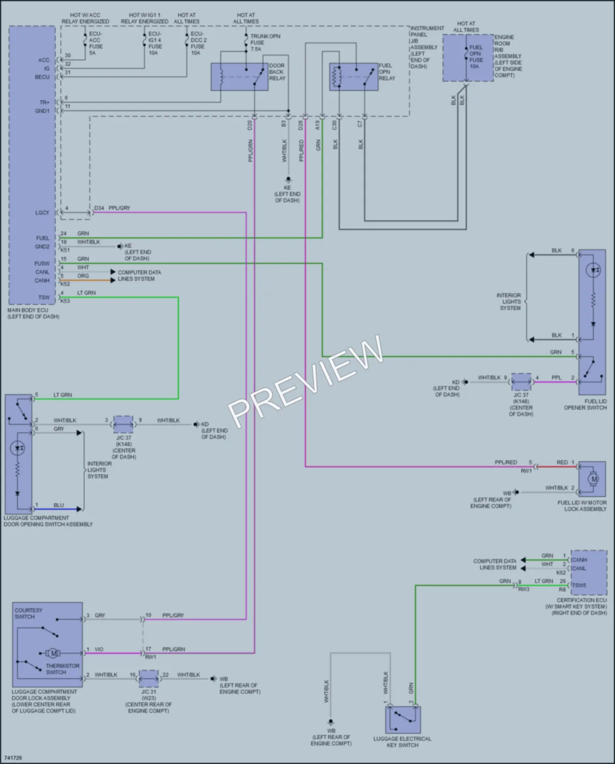 2021 Toyota CamryHybrid Trunk Tailgate Fuel Door wiring diagram preview
