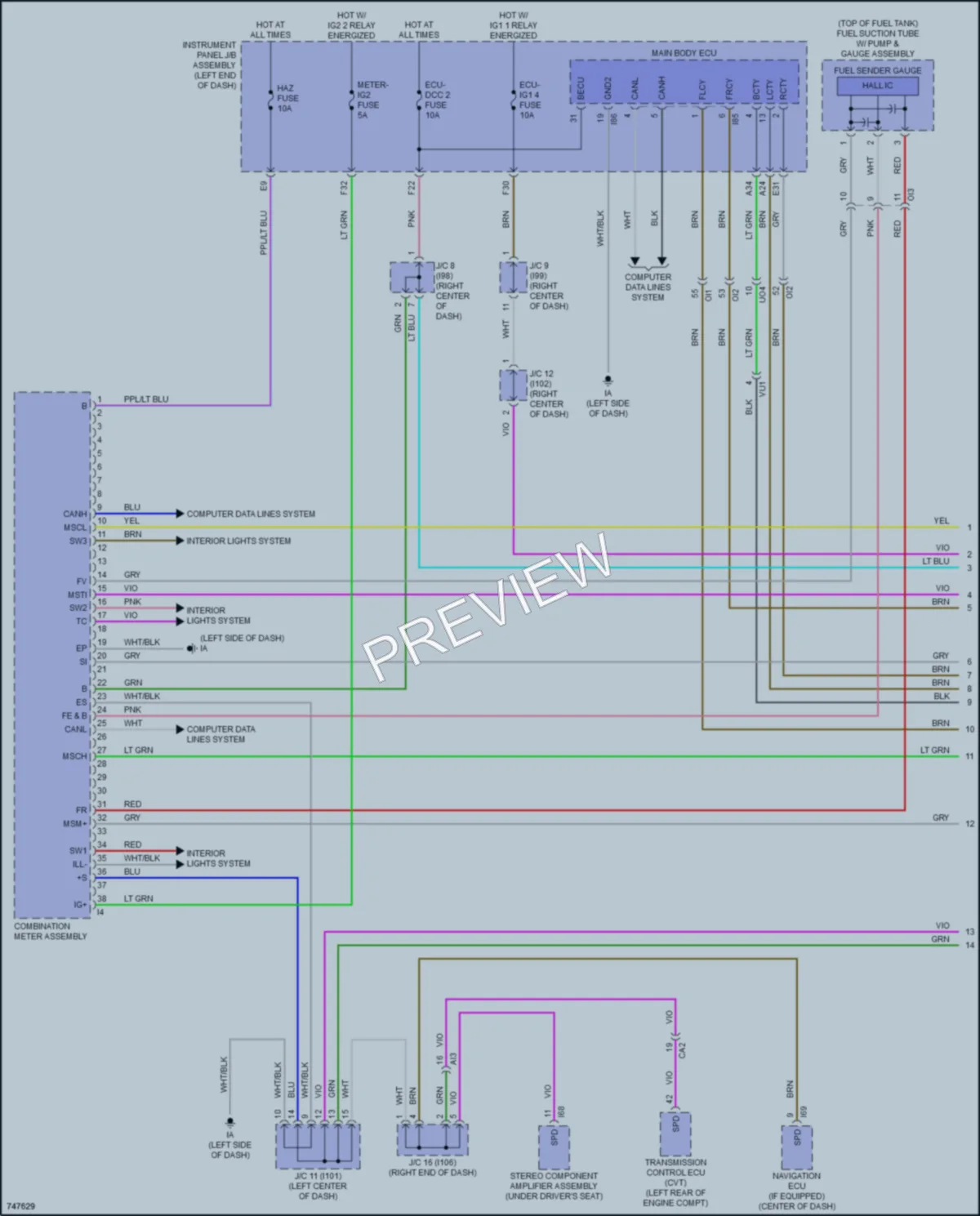 2021 Toyota CorollaHybrid Instrument Cluster wiring diagram preview