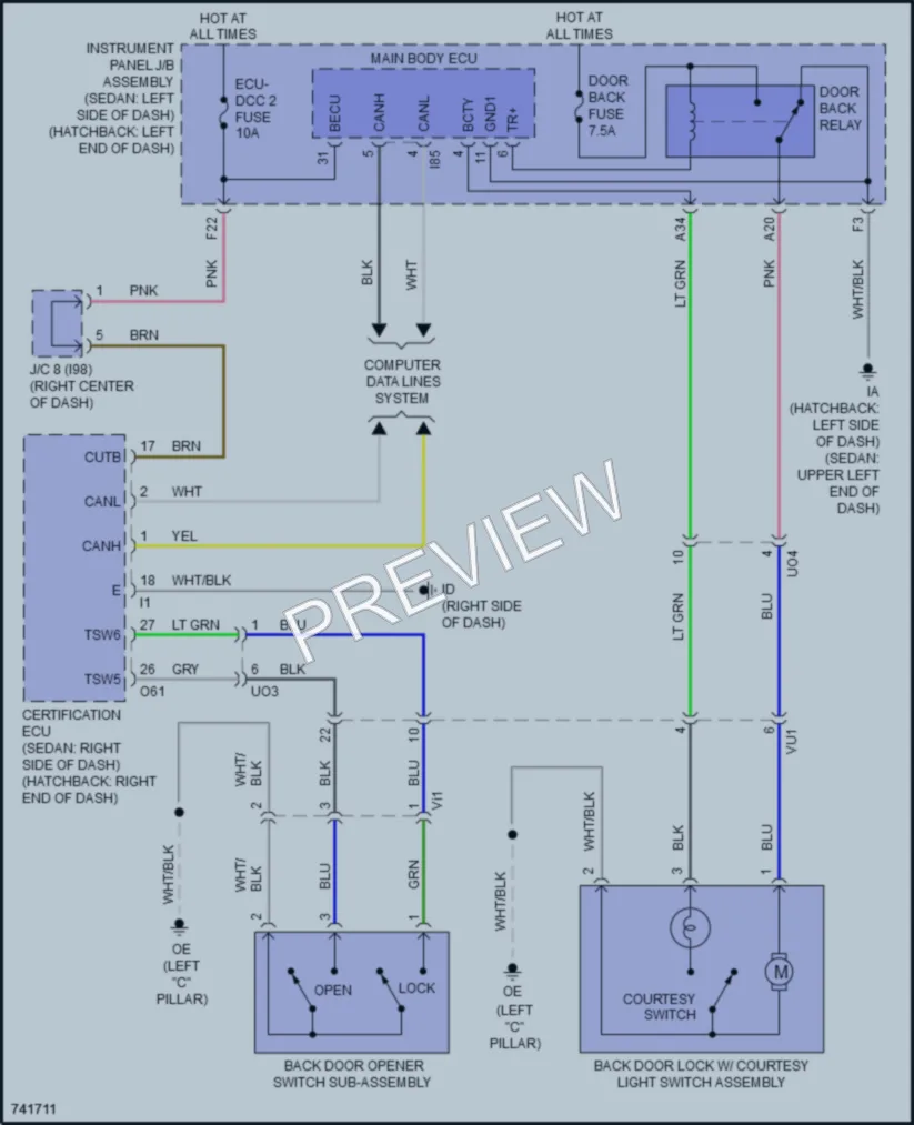 2021 Toyota CorollaHybrid Trunk Tailgate Fuel Door wiring diagram preview