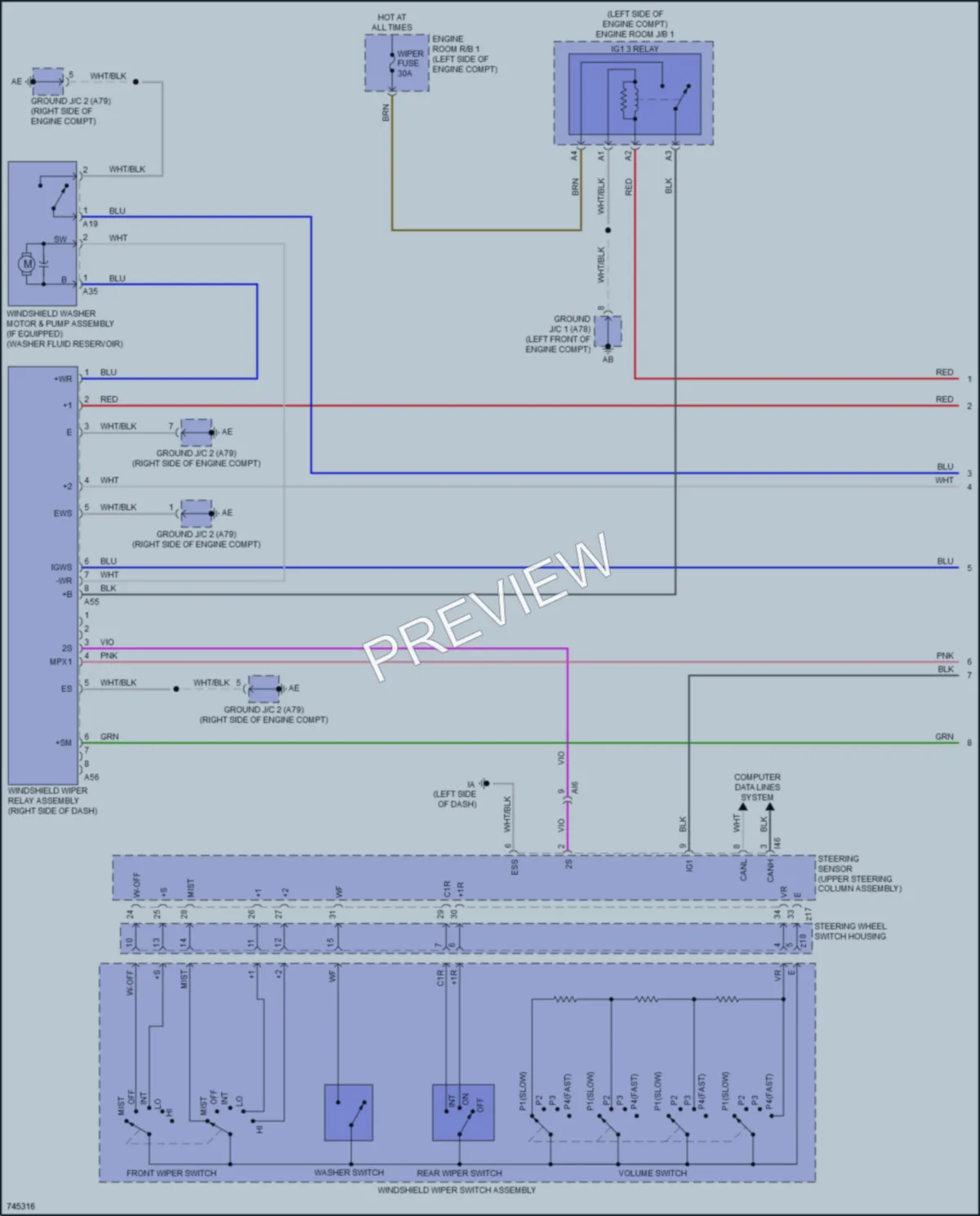 2021 Toyota CorollaHybrid Wiper Washer wiring diagram preview