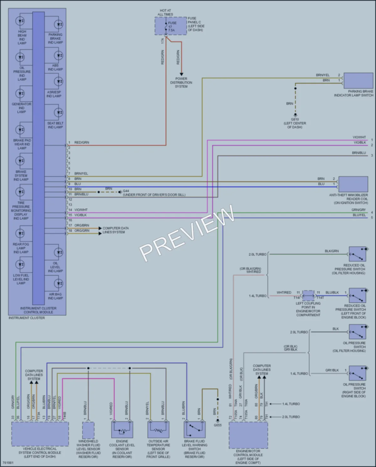 2021 Volkswagen Golf Instrument Cluster wiring diagram preview