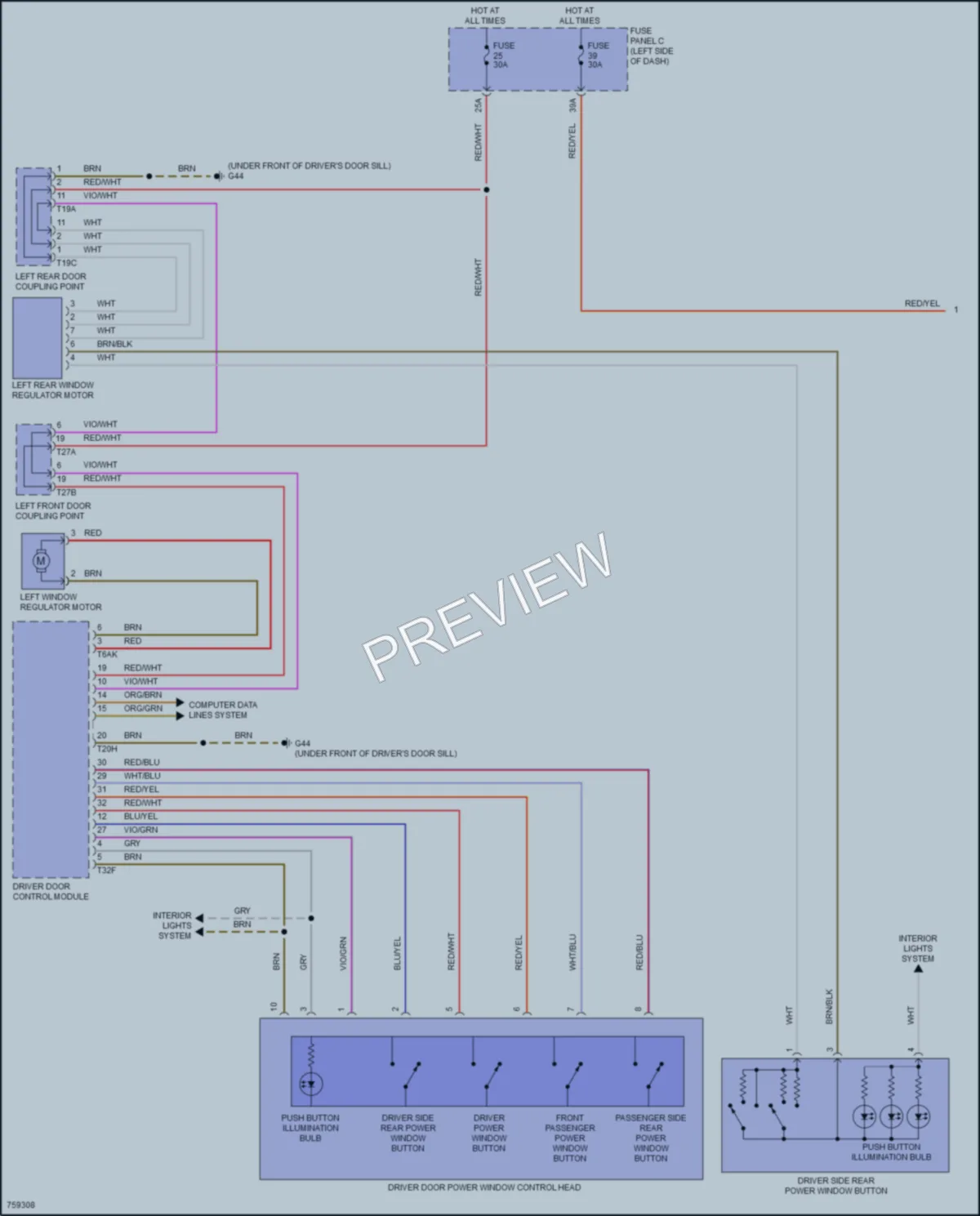 2021 Volkswagen GolfGTI Power Windows wiring diagram preview