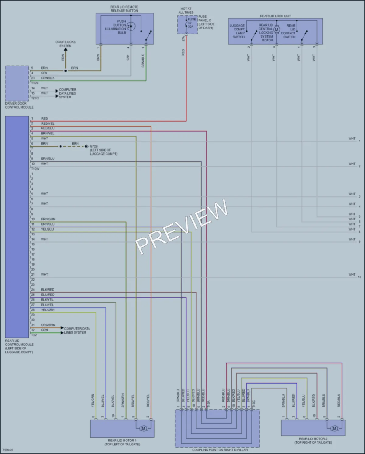 2021 Volkswagen ID4 Trunk Tailgate Fuel Door wiring diagram preview