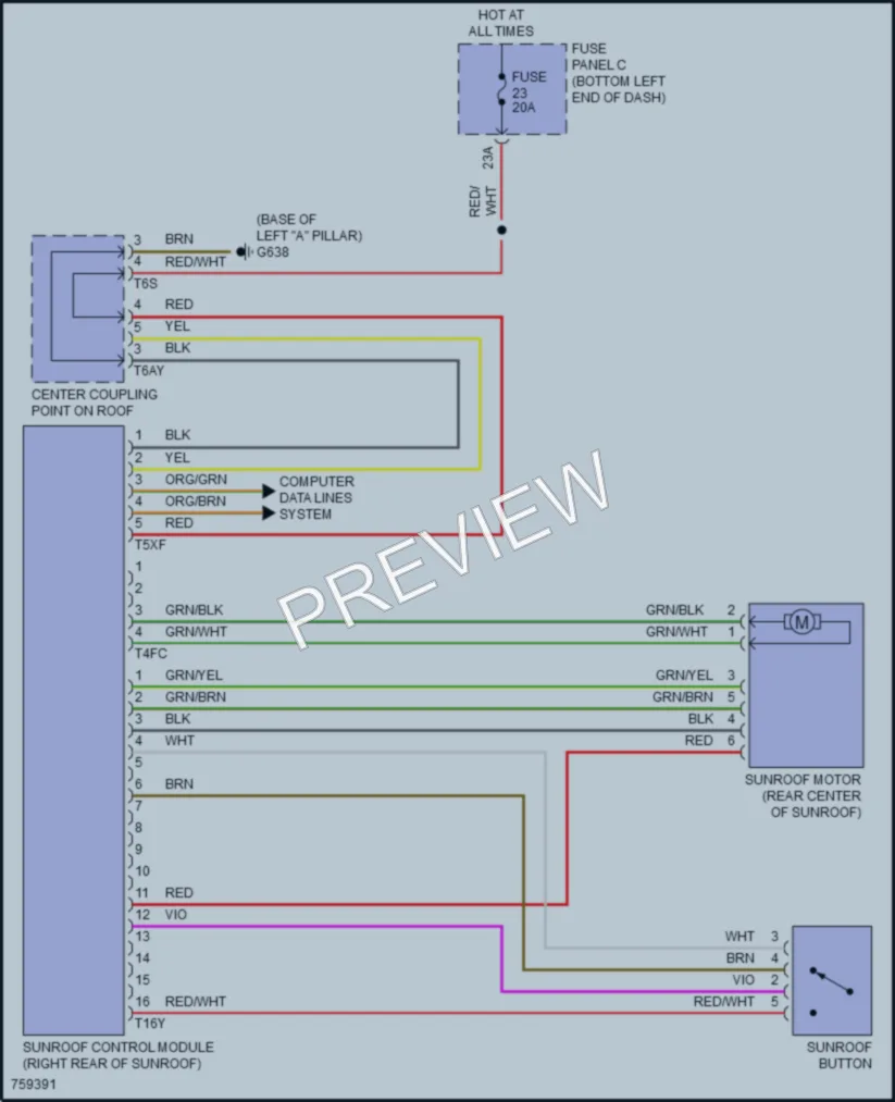 2021 Volkswagen Jetta Power Top Sunroof wiring diagram preview
