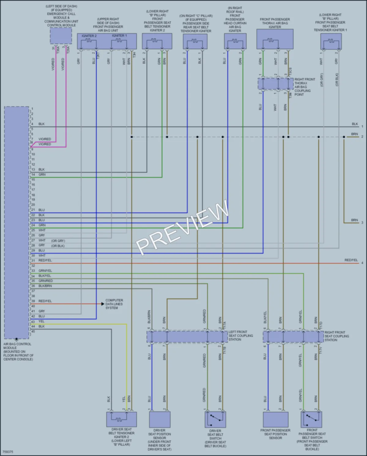 2021 Volkswagen Tiguan Supplemental Restraints wiring diagram preview