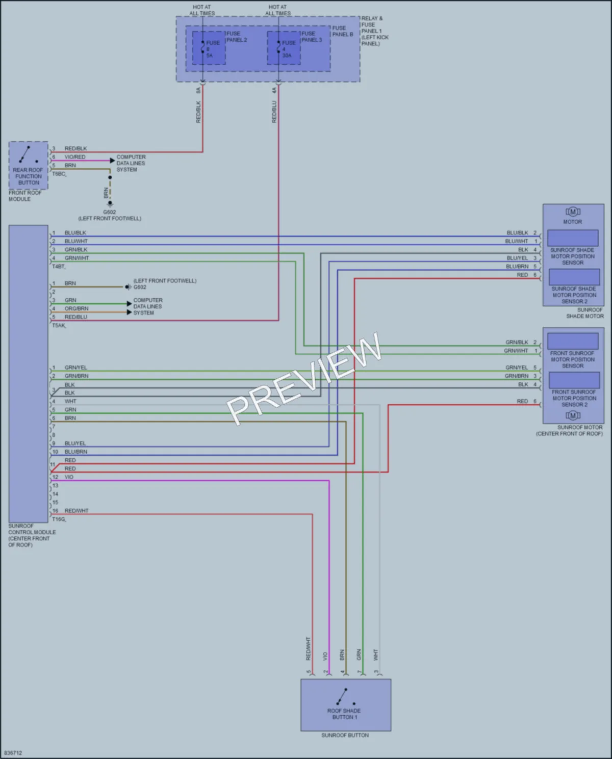 2022 Audi RS5 Power Top Sunroof wiring diagram preview
