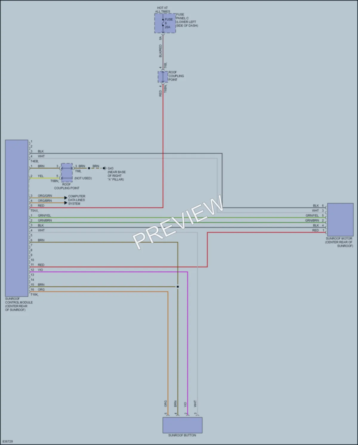 2022 Audi S3 Power Top Sunroof wiring diagram preview