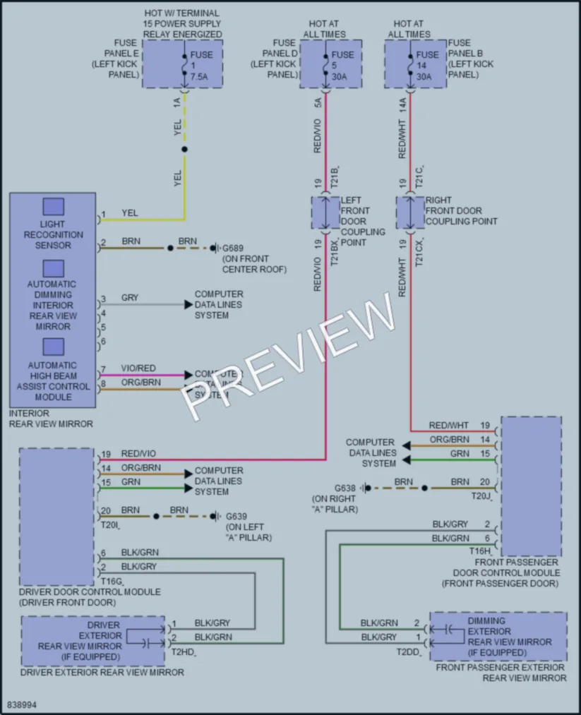 2022 Audi S6 Power Mirrors wiring diagram preview