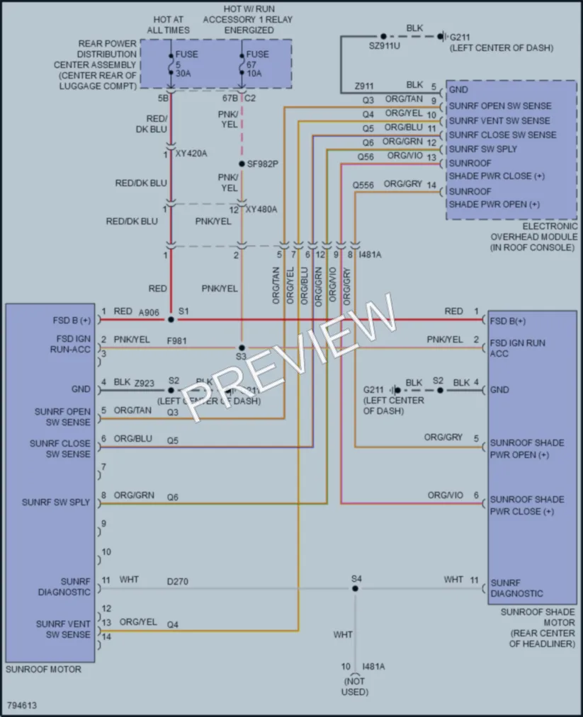 2022 Chrysler 300 Power Top Sunroof wiring diagram preview