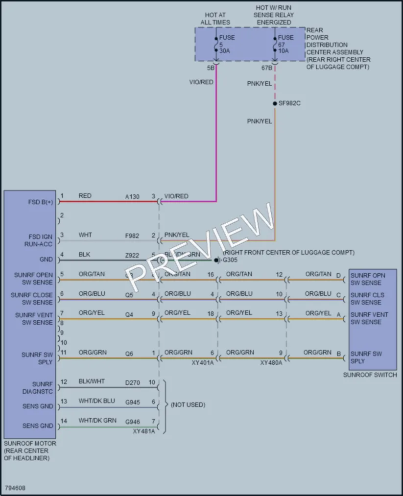 2022 Dodge Challenger Power Top Sunroof wiring diagram preview