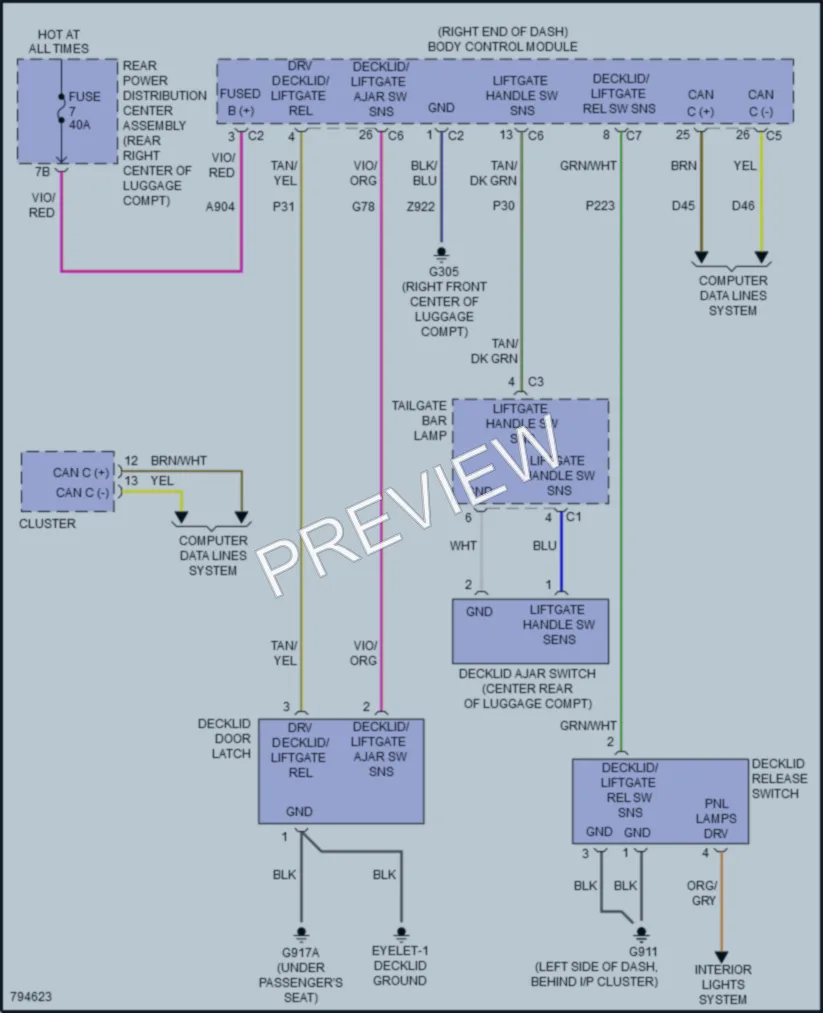 2022 Dodge Challenger Trunk Tailgate Fuel Door wiring diagram preview