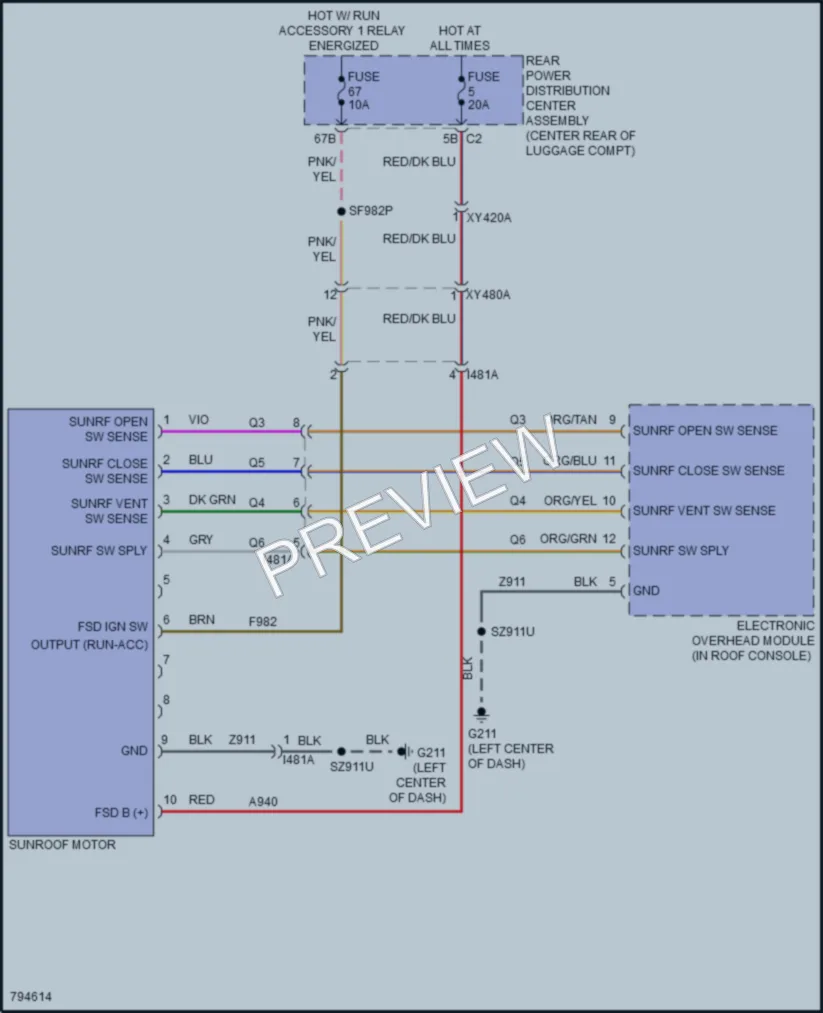 2022 Dodge Charger Power Top Sunroof wiring diagram preview