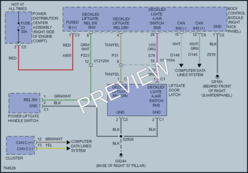 2022 Dodge DurangoPursuit Trunk Tailgate Fuel Door wiring diagram preview
