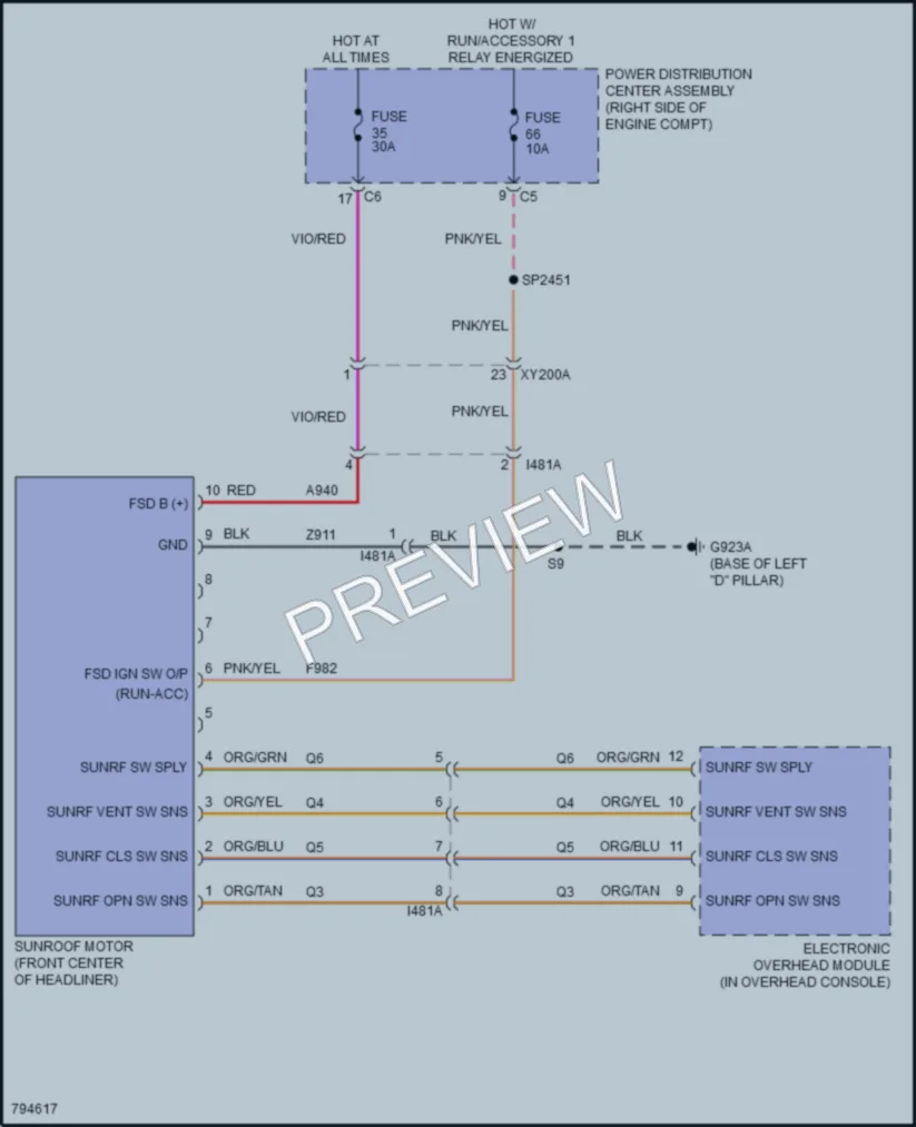 2022 Dodge DurangoSpecialService Power Top Sunroof wiring diagram preview