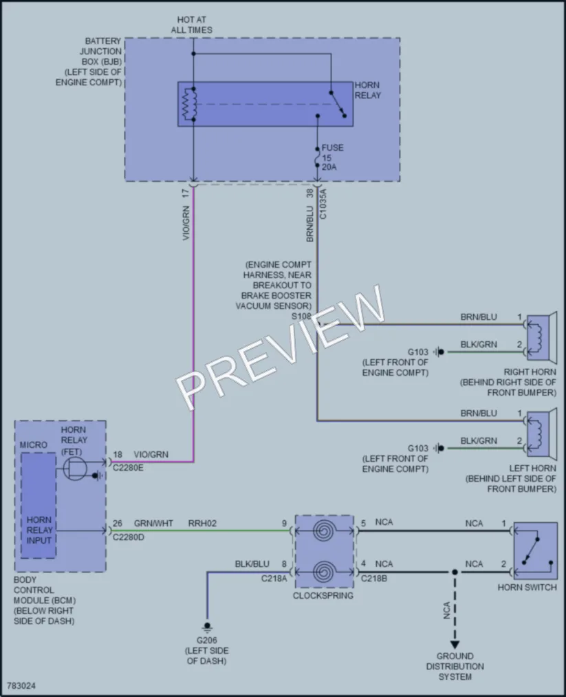 2022 Ford BroncoSport Horn wiring diagram preview