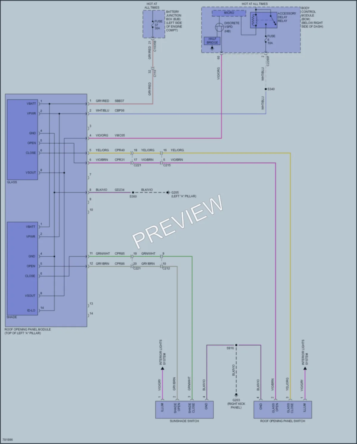 2022 Ford BroncoSport Power Top Sunroof wiring diagram preview