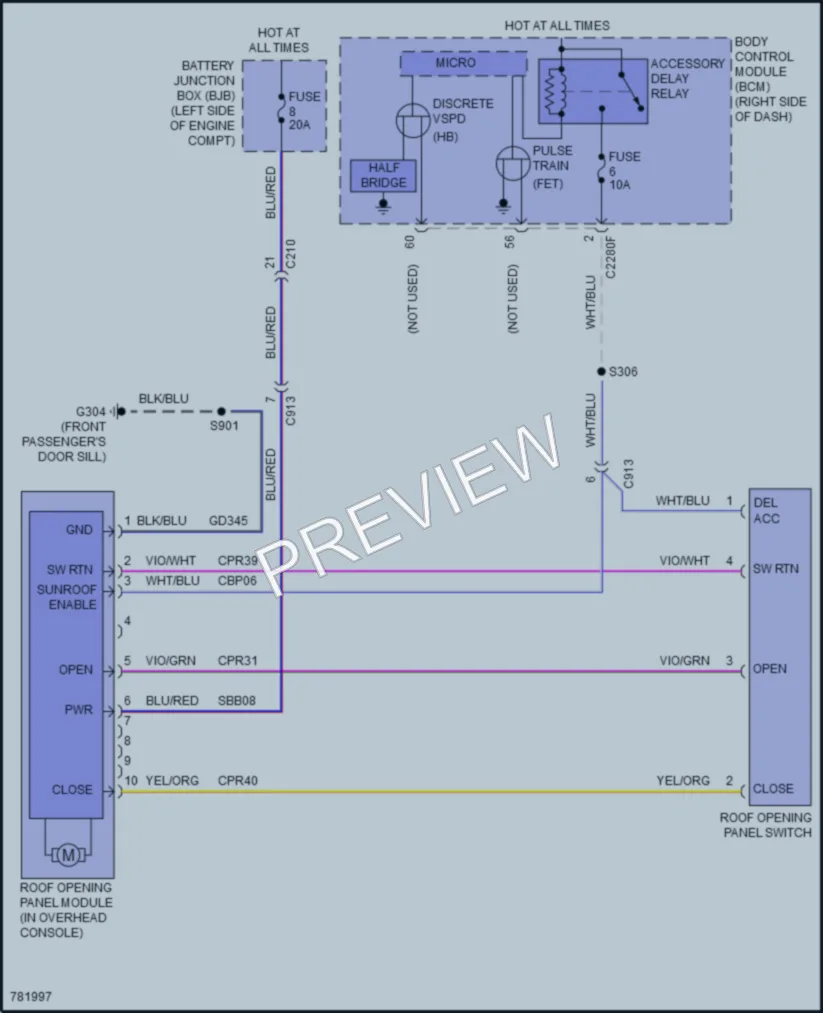 2022 Ford EcoSport Power Top Sunroof wiring diagram preview