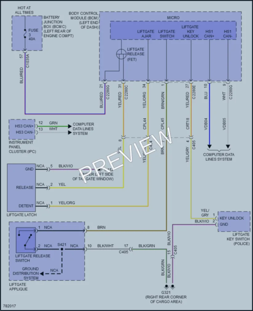 2022 Ford ExplorerHybrid Trunk Tailgate Fuel Door wiring diagram preview