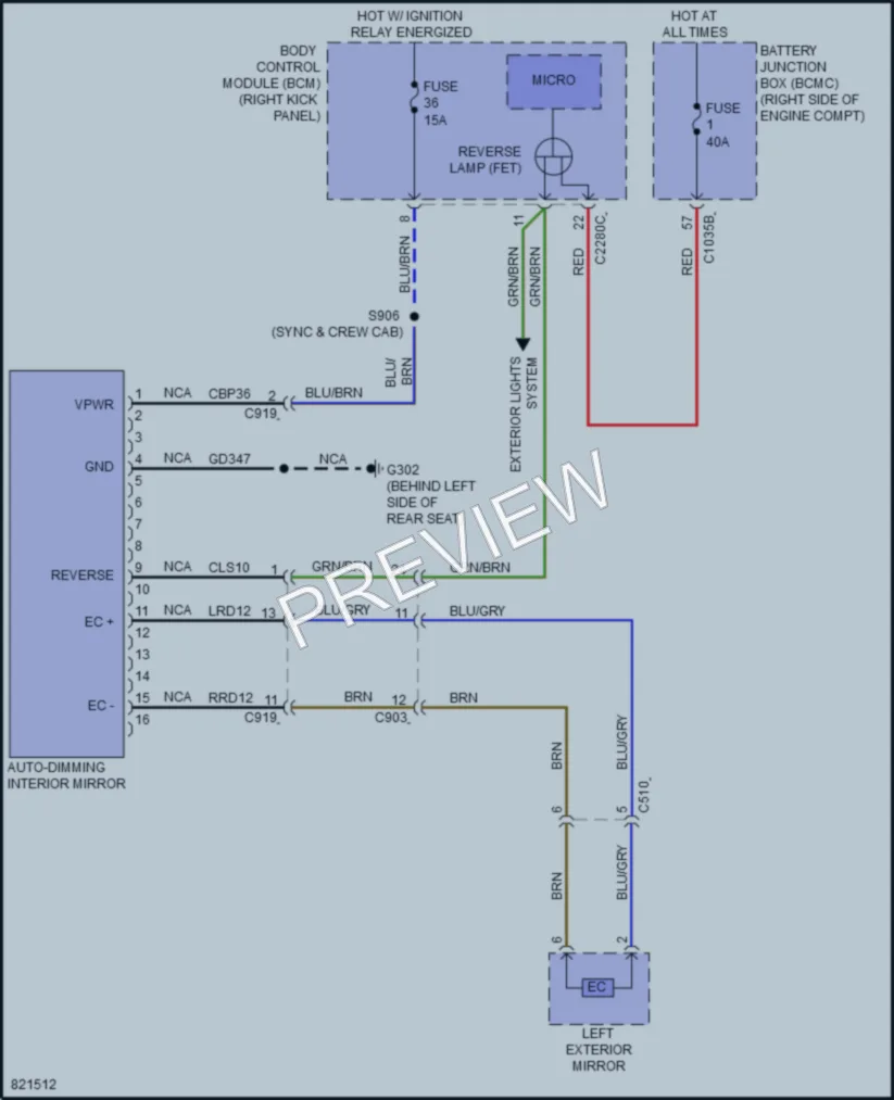 2022 Ford F150Lightning Power Mirrors wiring diagram preview