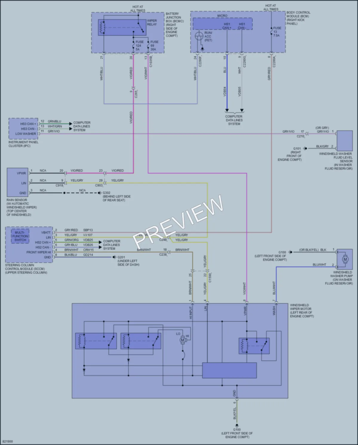 2022 Ford F150Lightning Wiper Washer wiring diagram preview