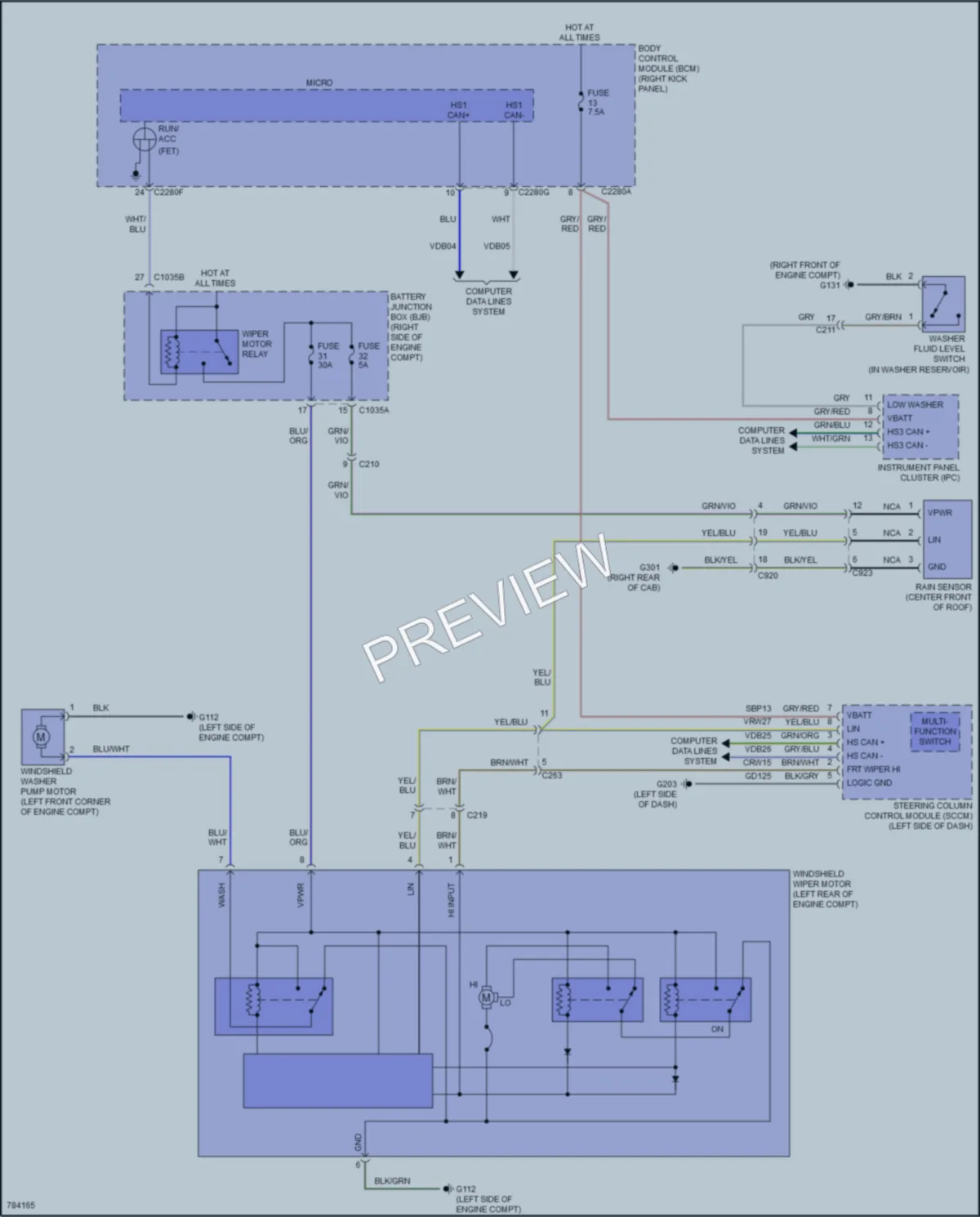 2022 Ford F450SuperDuty Wiper Washer wiring diagram preview