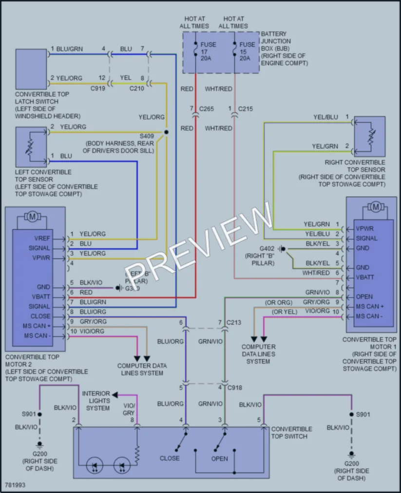 2022 Ford Mustang Power Top Sunroof wiring diagram preview