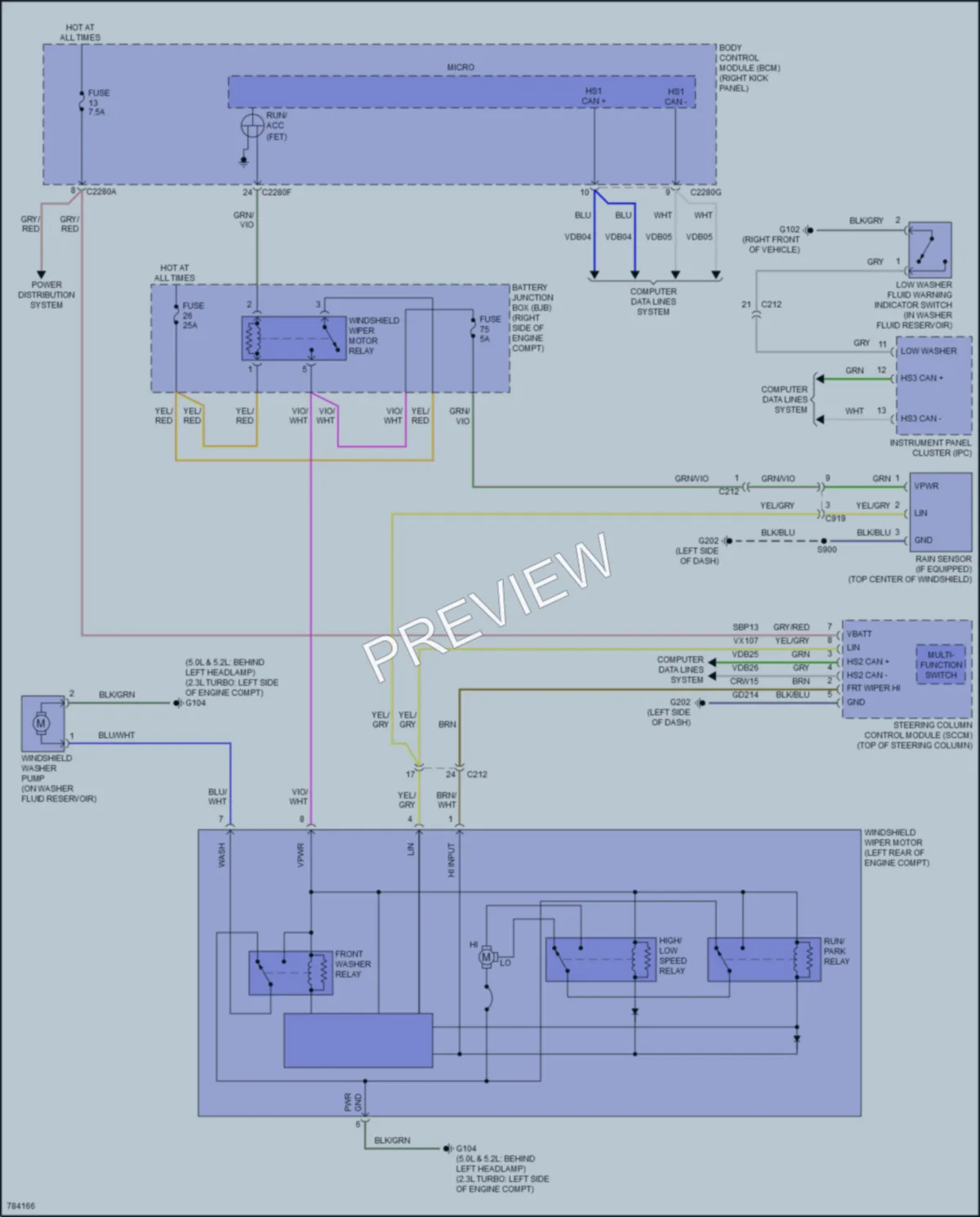 2022 Ford Mustang Wiper Washer wiring diagram preview
