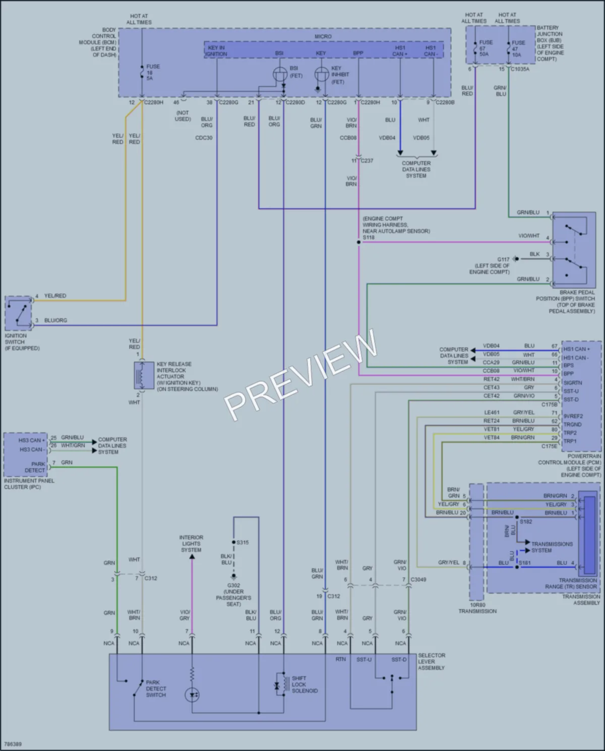 2022 Ford Ranger Shift Interlock wiring diagram preview