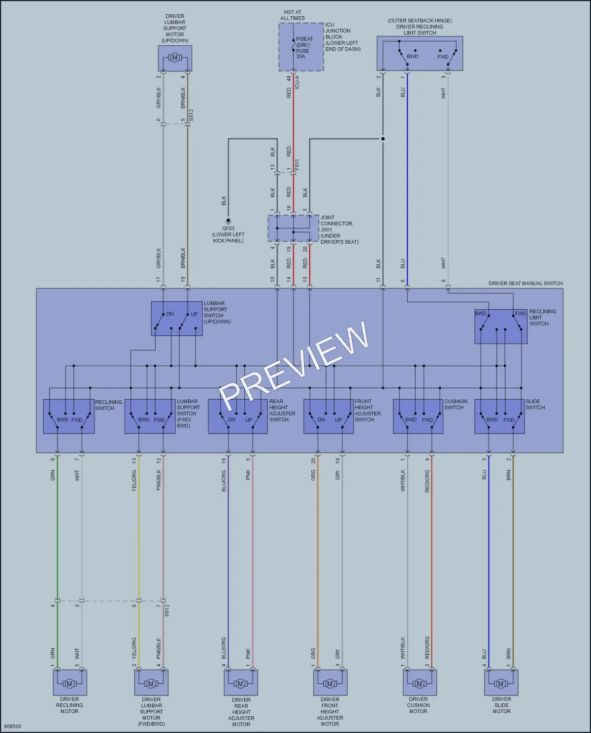 2022 Genesis G70 Power Seats wiring diagram preview