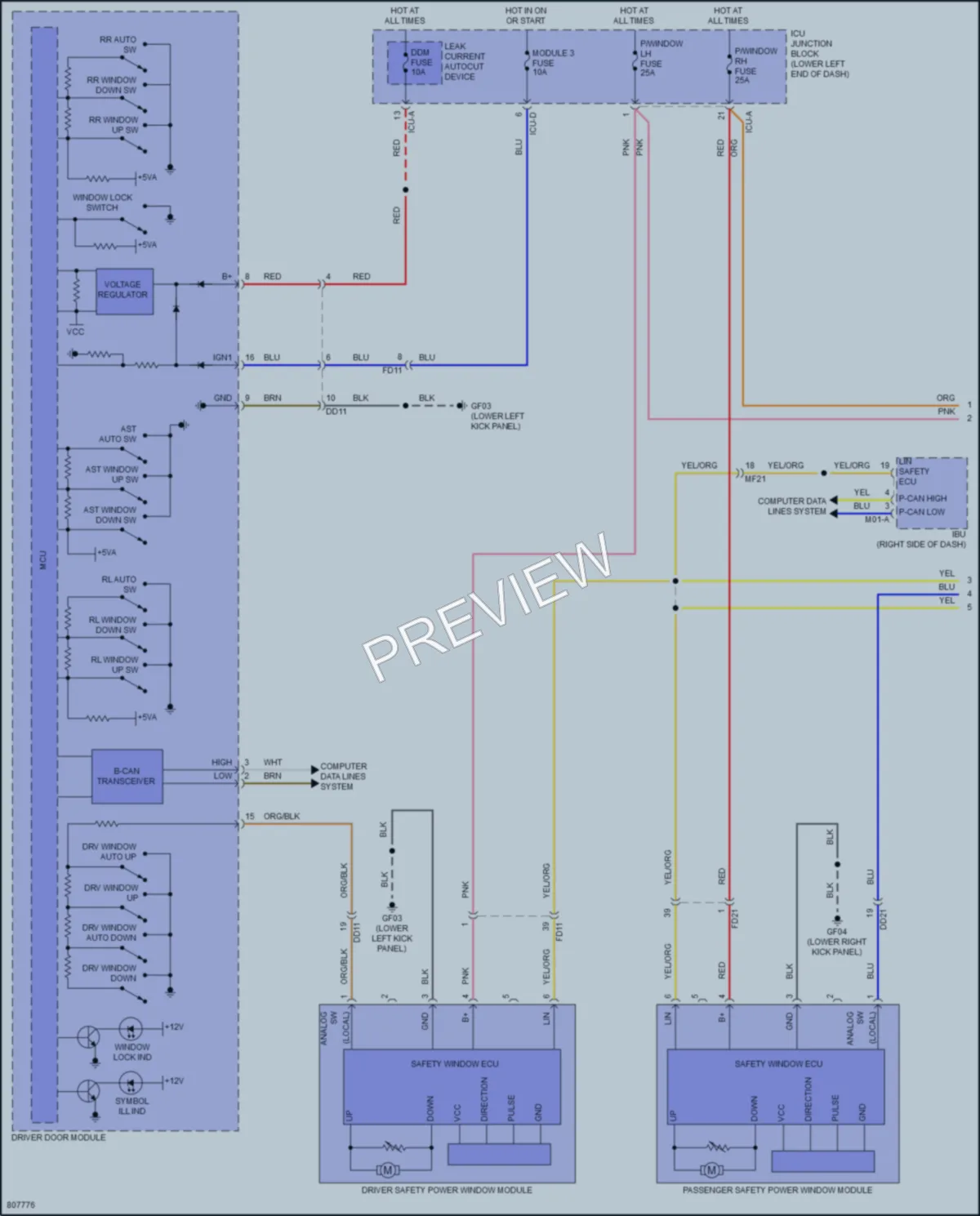 2022 Genesis G70 Power Windows wiring diagram preview