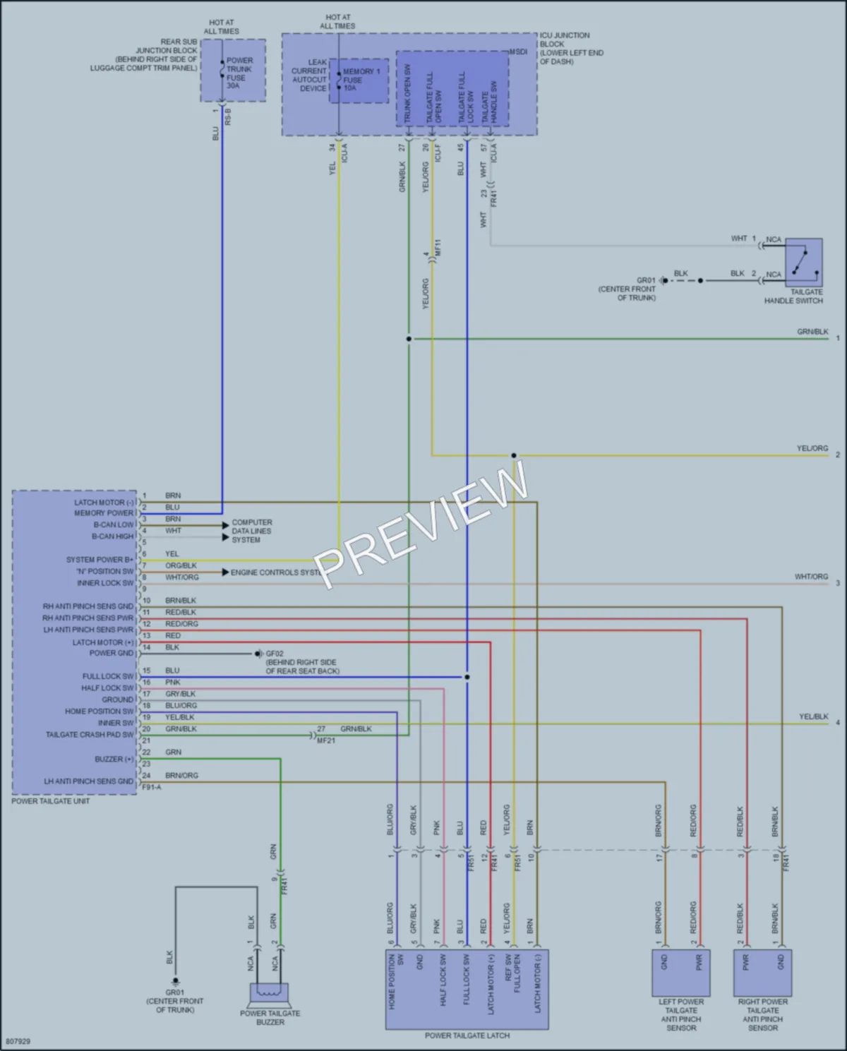 2022 Genesis G70 Trunk Tailgate Fuel Door wiring diagram preview