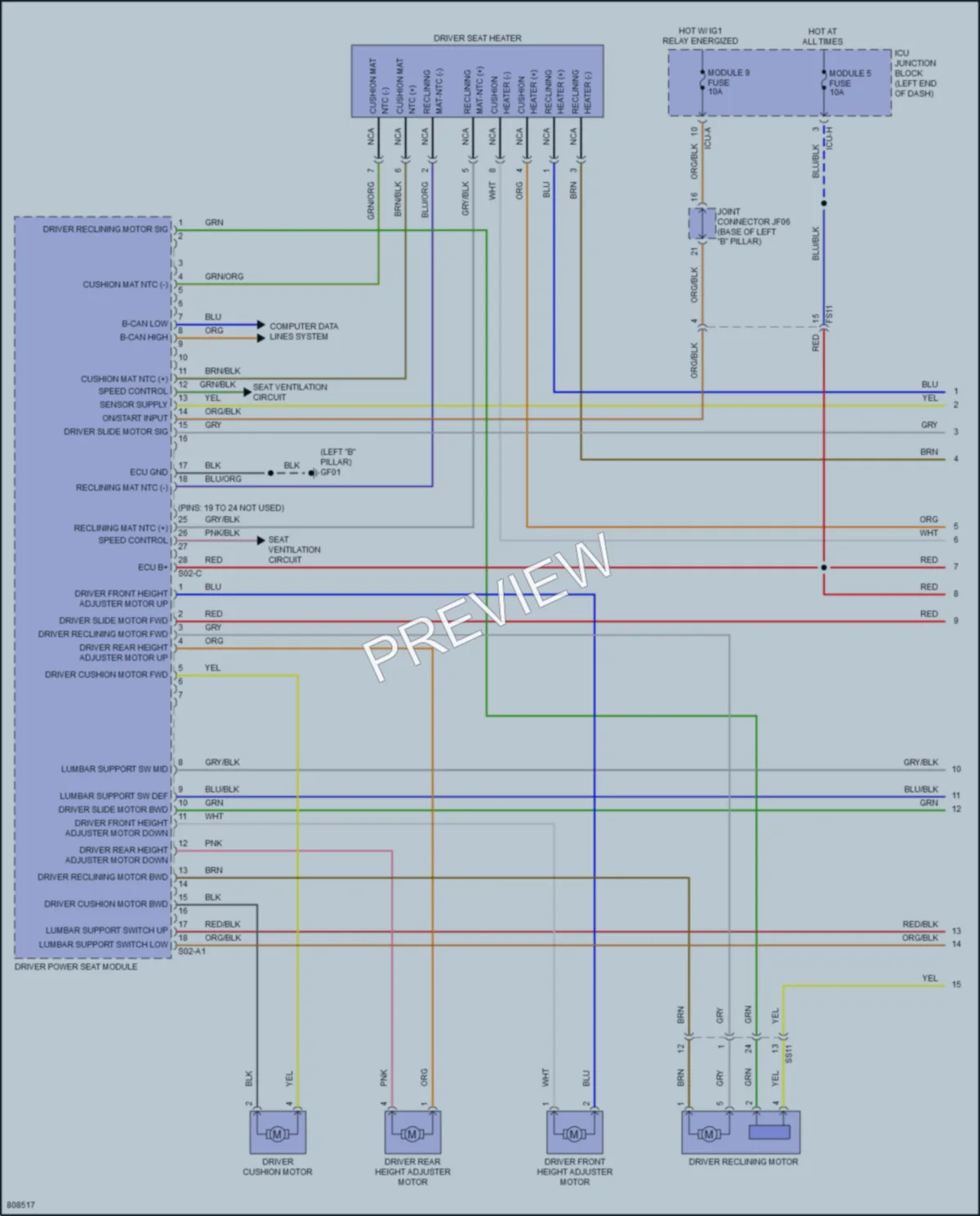 2022 Genesis G80 Power Seats wiring diagram preview