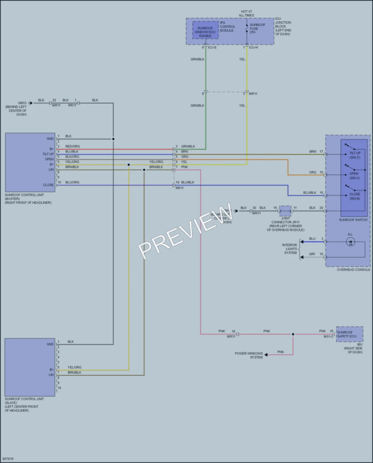 2022 Genesis G80 Power Top Sunroof wiring diagram preview