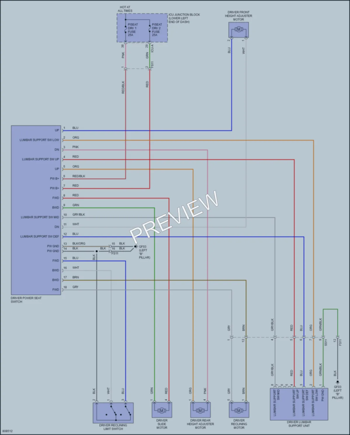 2022 Genesis GV70 Power Seats wiring diagram preview