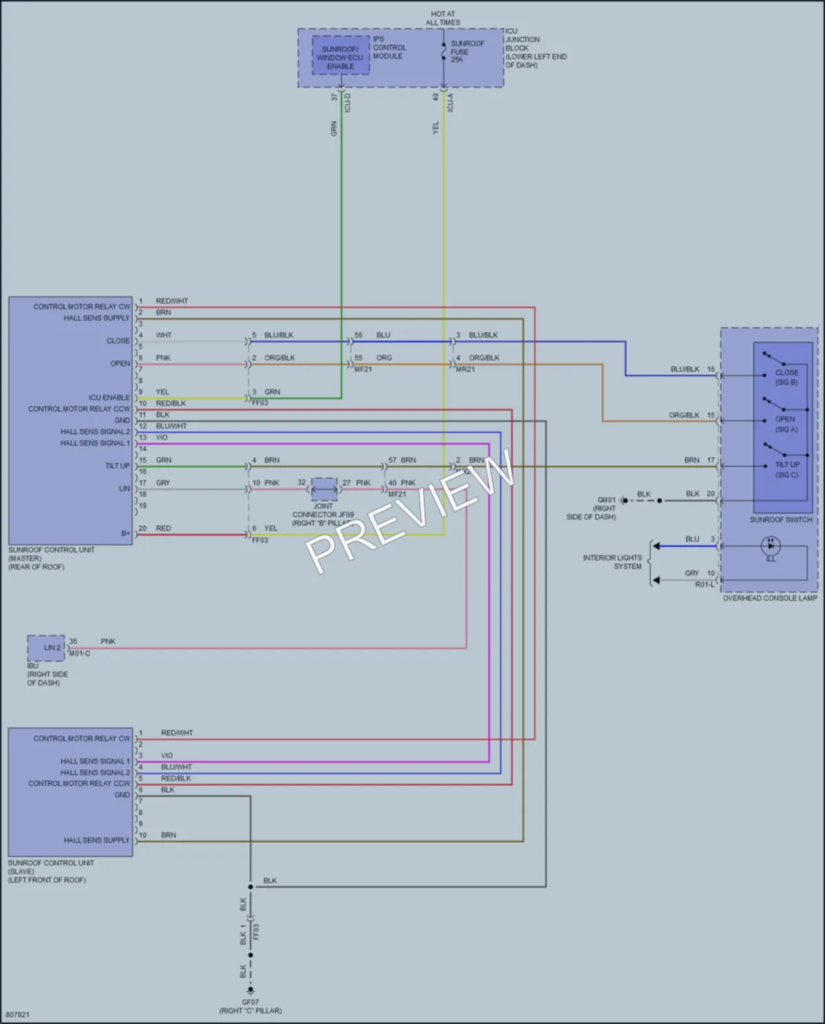 2022 Genesis GV70 Power Top Sunroof wiring diagram preview