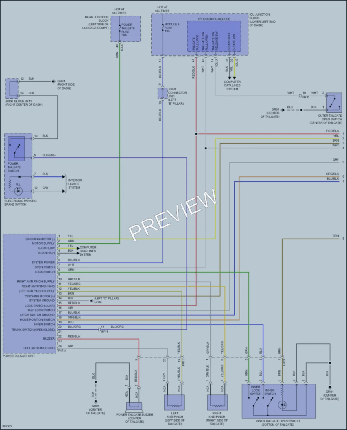 2022 Genesis GV70 Trunk Tailgate Fuel Door wiring diagram preview