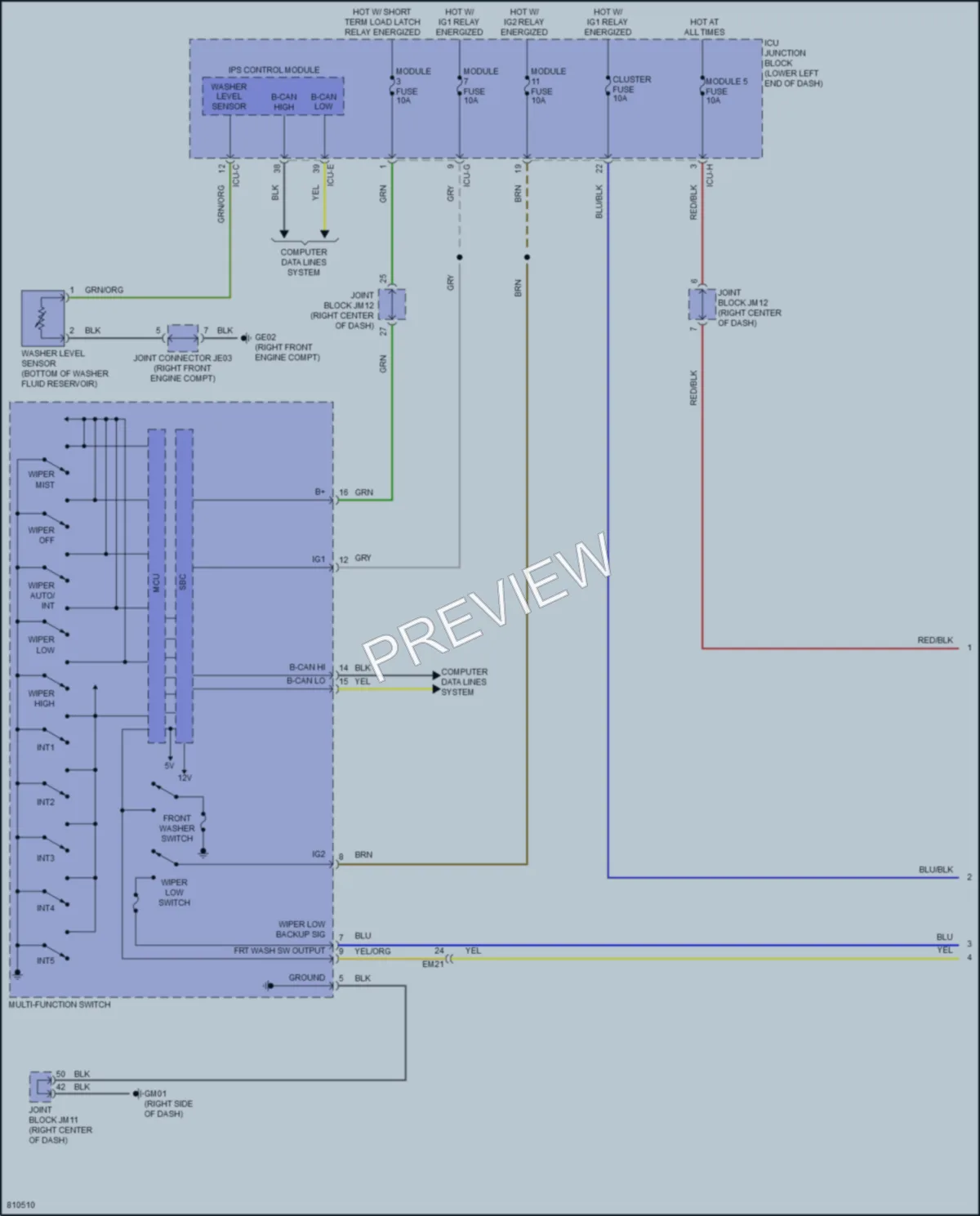 2022 Genesis GV70 Wiper Washer wiring diagram preview