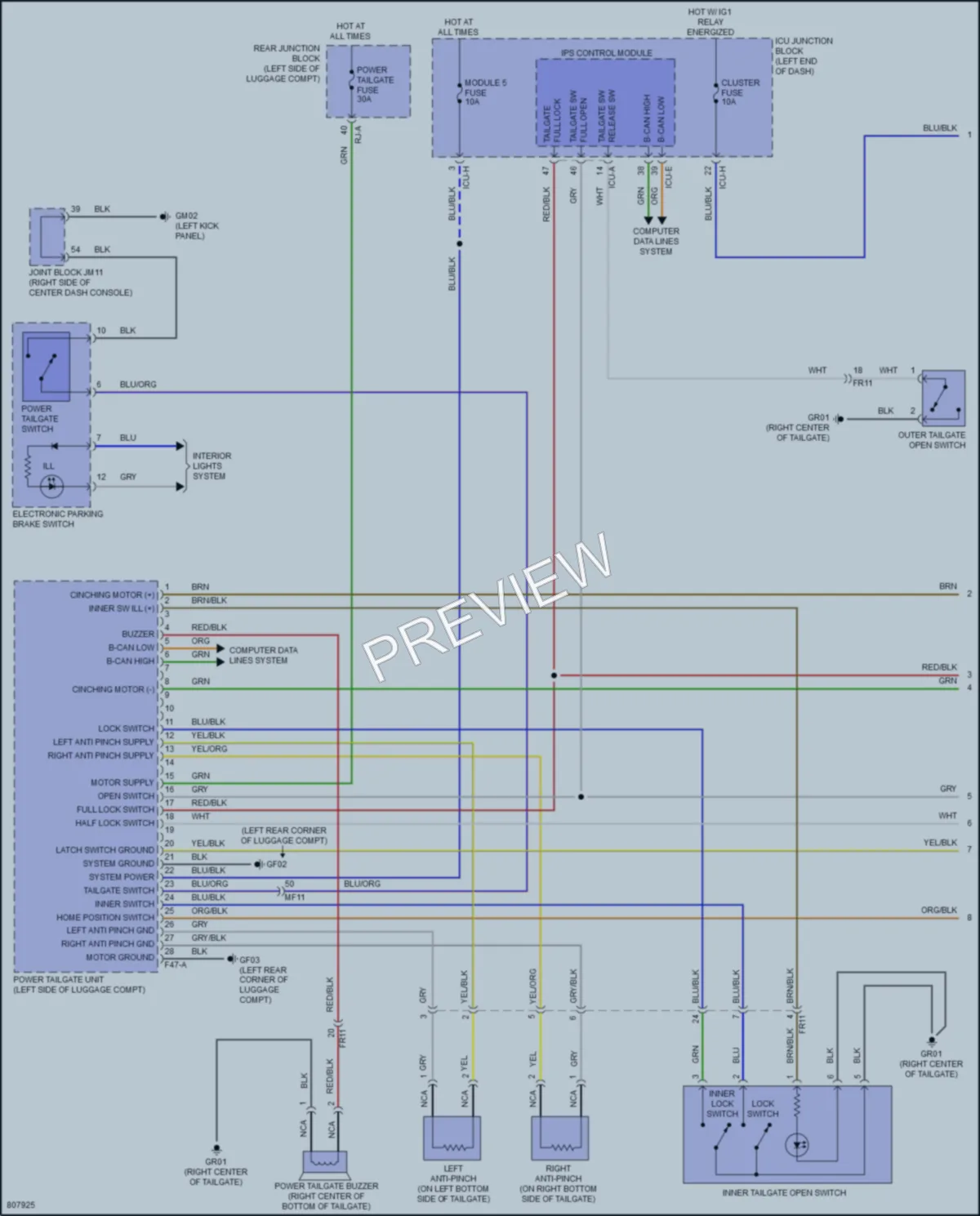 2022 Genesis GV80 Trunk Tailgate Fuel Door wiring diagram preview