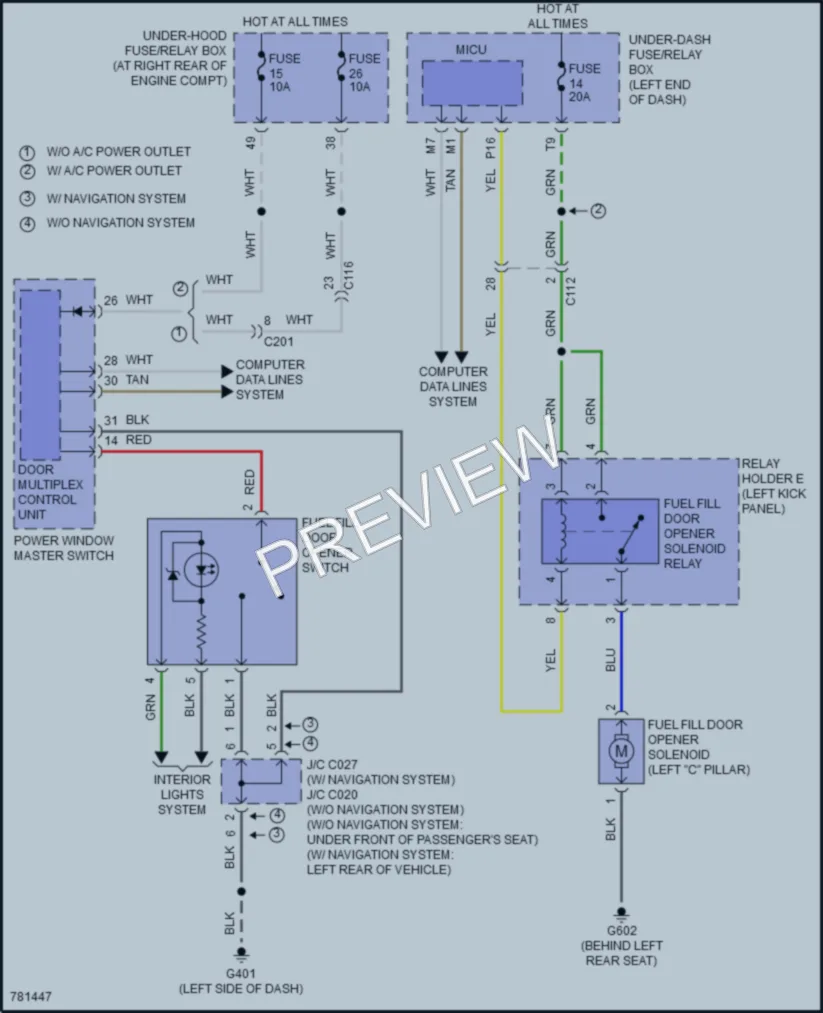 2022 Honda Ridgeline Trunk Tailgate Fuel Door wiring diagram preview
