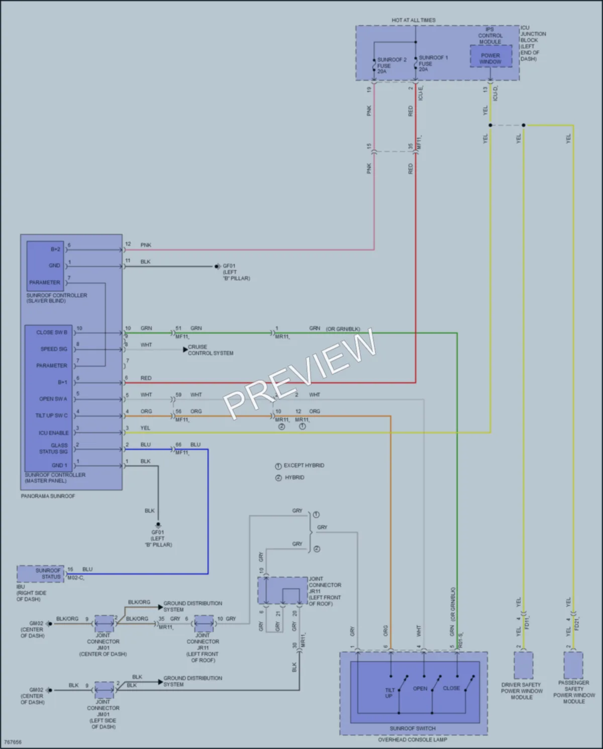 2022 Hyundai SonataHybrid Power Top Sunroof wiring diagram preview