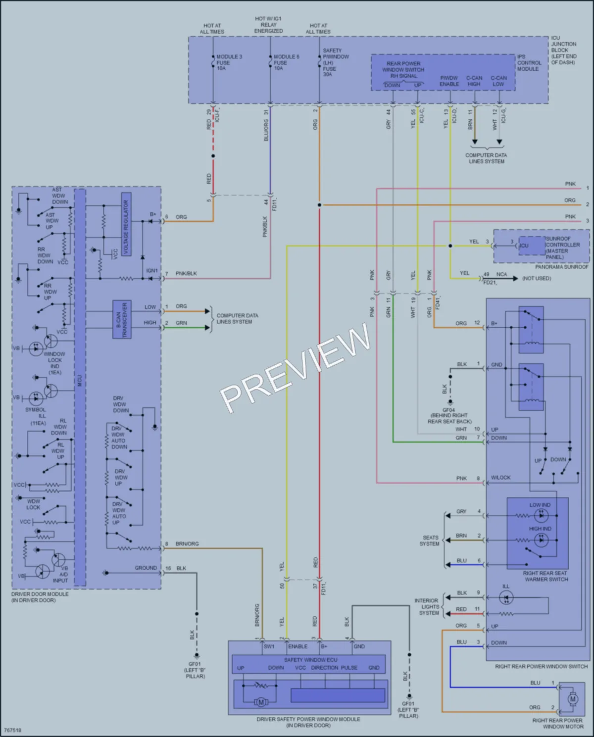 2022 Hyundai SonataHybrid Power Windows wiring diagram preview