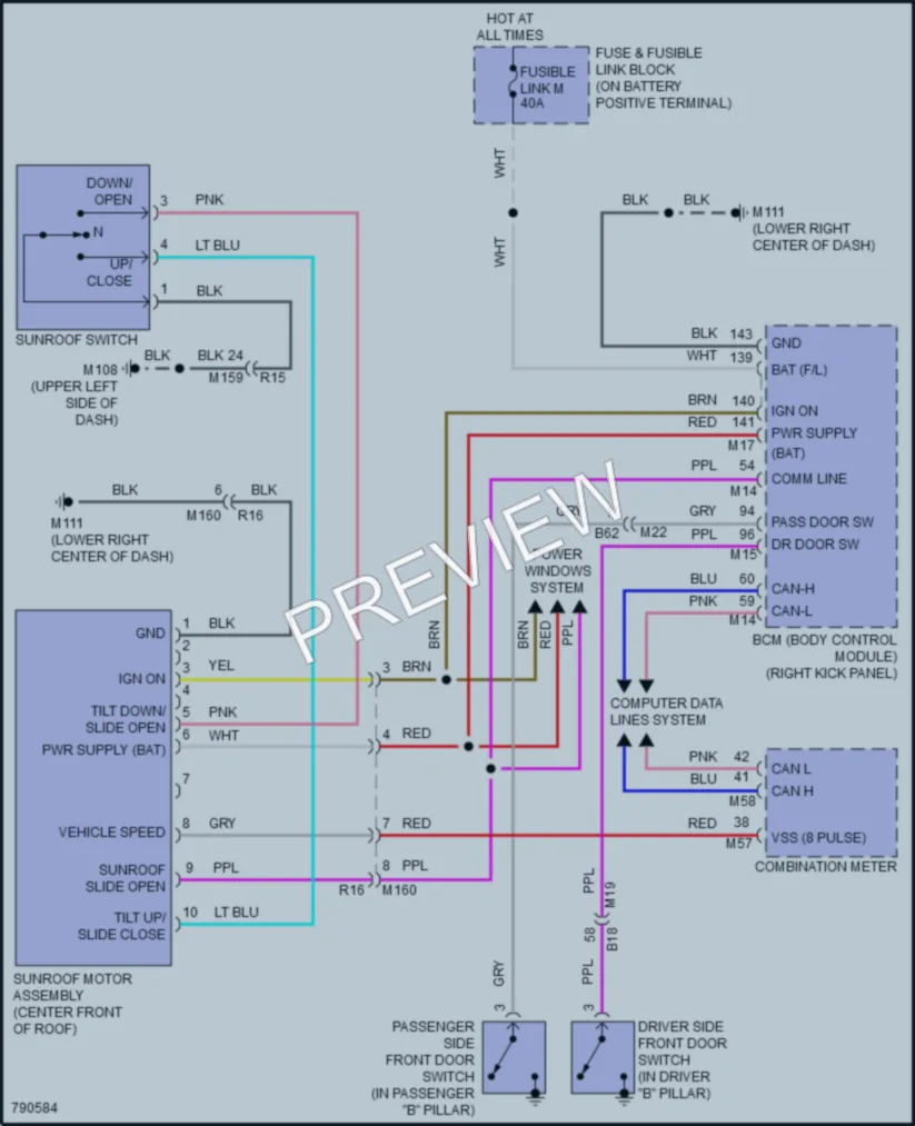 2022 Infiniti Q50 Power Top Sunroof wiring diagram preview