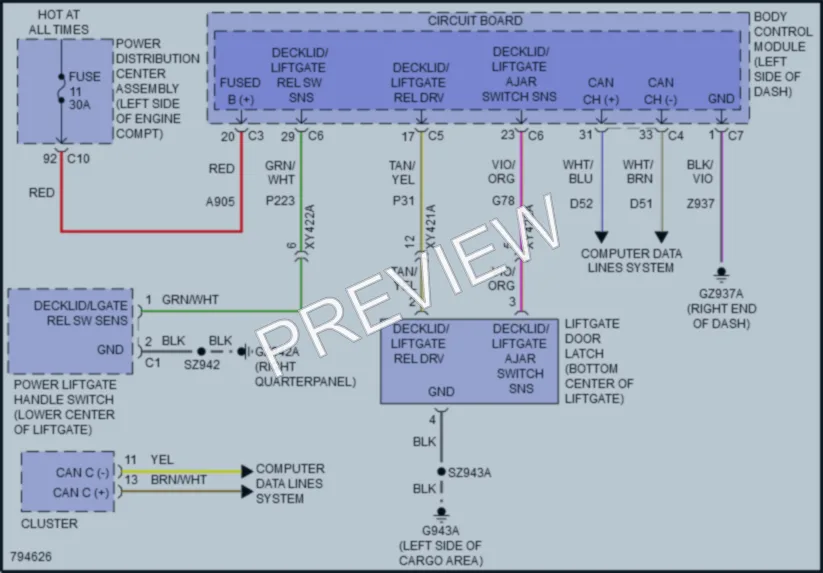 2022 Jeep Compass Trunk Tailgate Fuel Door wiring diagram preview