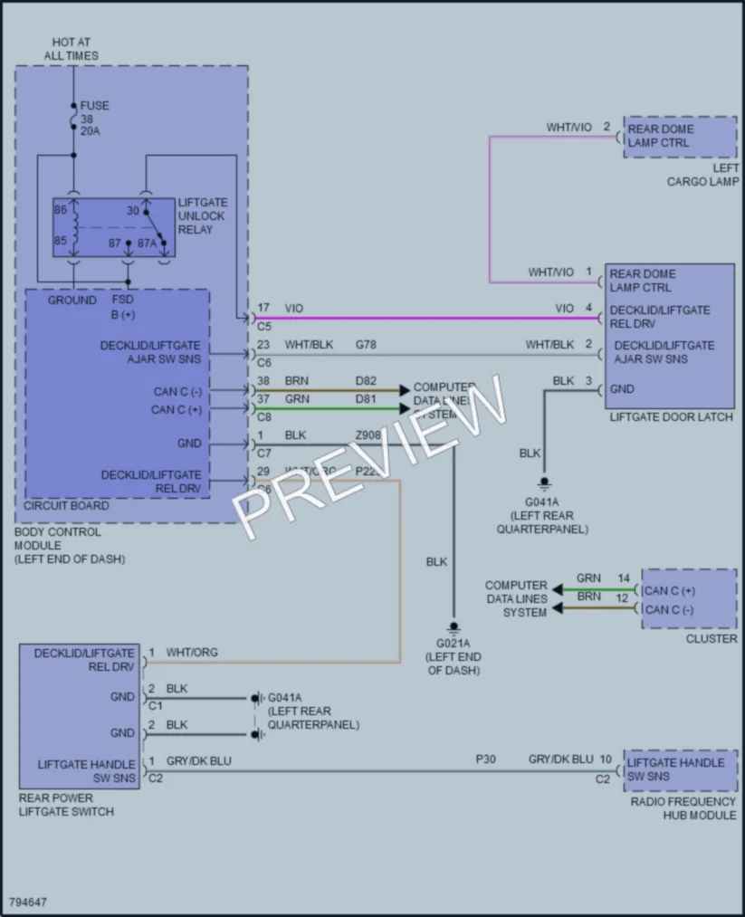 2022 Jeep Renegade Trunk Tailgate Fuel Door wiring diagram preview