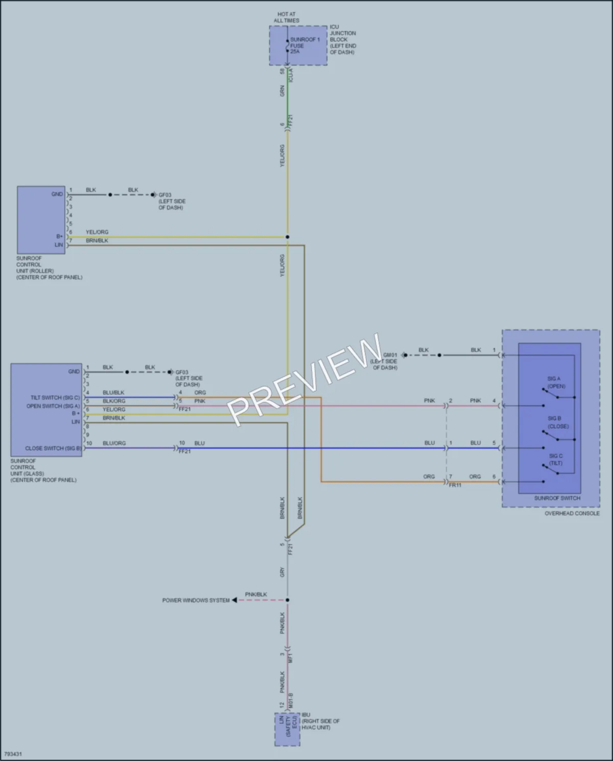 2022 Kia EV6 Power Top Sunroof wiring diagram preview