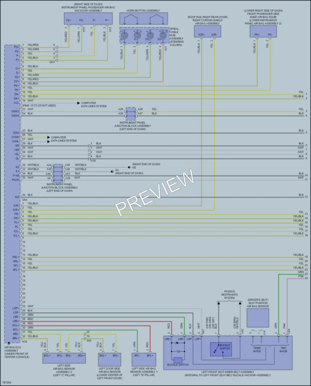 2022 Lexus ES300h Supplemental Restraints wiring diagram preview